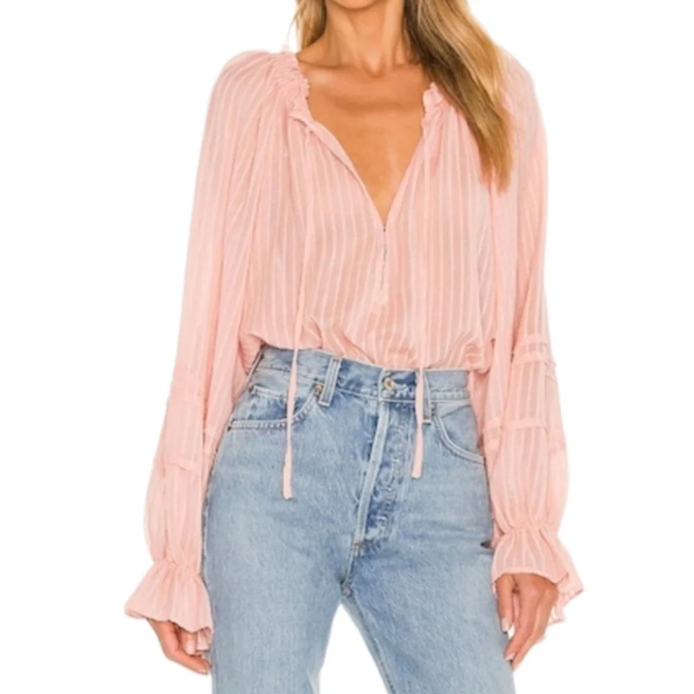 FREE PEOPLE Out of Town‎ Split Neck Blouse Sz XSMALL